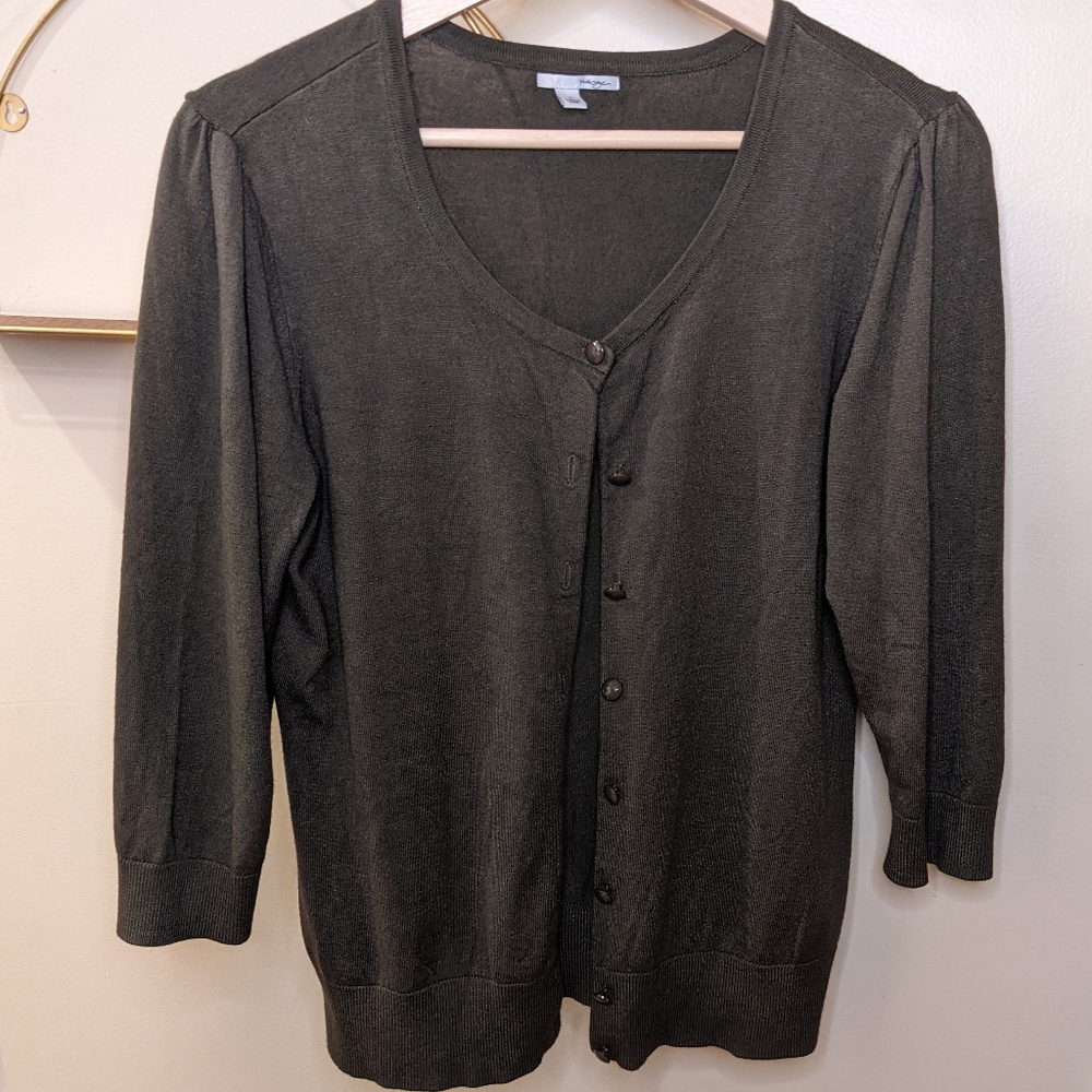 Quarter Sleeve Dark Green Cardigan | L